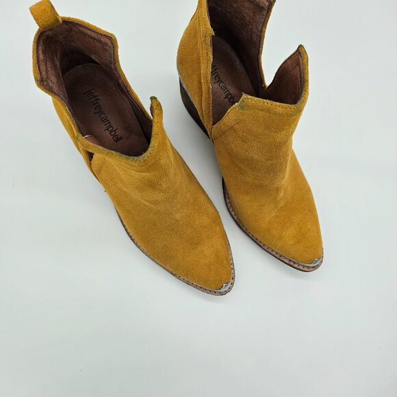 Jeffrey Campbell Cromwell Mustard Yellow Suede Boots Booties Size 6 - Picture 2 of 7